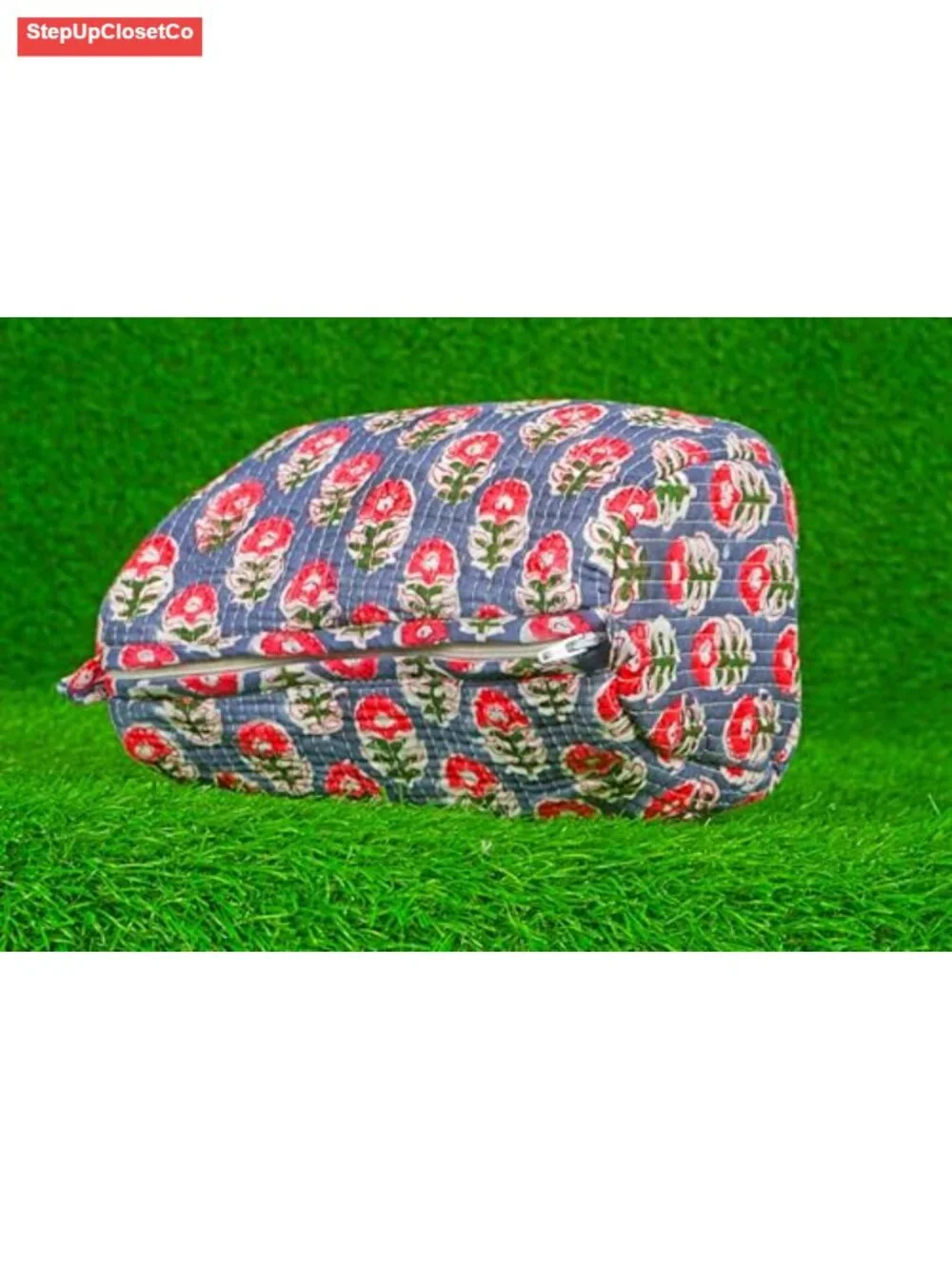 Indian Hand Block Print Cotton Quilted Toiletry Bag Large Makeup Cosmetic